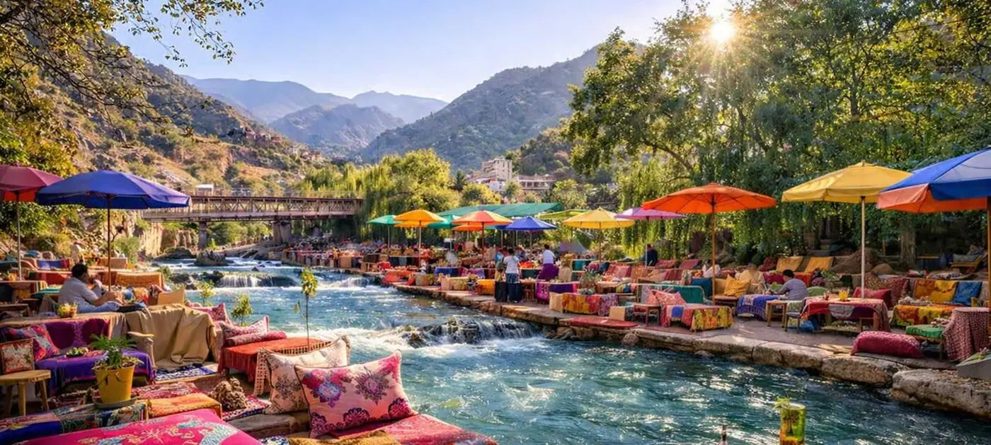 Riverside cafés in the Ourika Valley below the High Atlas