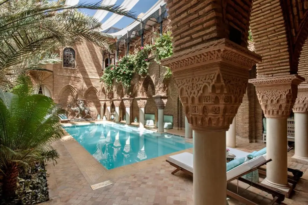 Riad pool for rest days on a 12-day tour from Tangier
